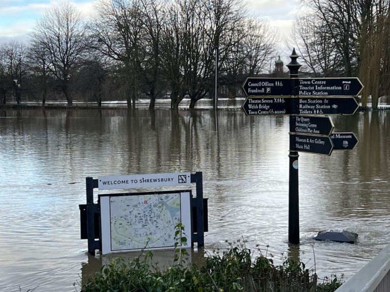 Frankwell Main car park underwater earlier this week