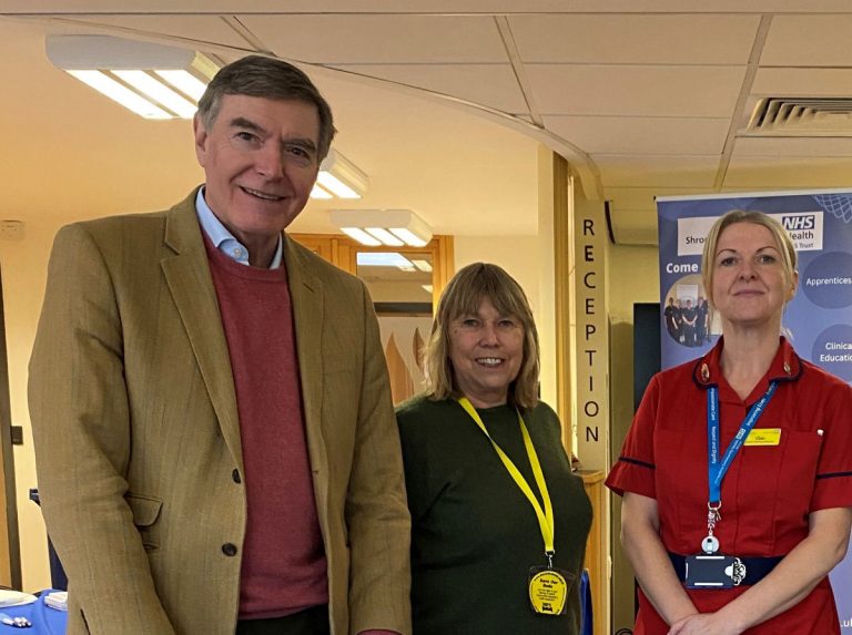 Philip Dunne MP pictured with Jenny Sargent, chair of Save our Beds and Clair Hobbs, Director of Nursing & Workforce at ShropCom