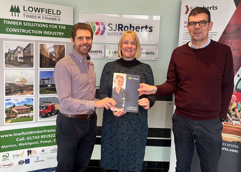 Darren Jarman (MD, Lowfield Timber Frames), Helen Knight (Lingen Davies), and Mike Sambrook (MD, SJ Roberts Construction)