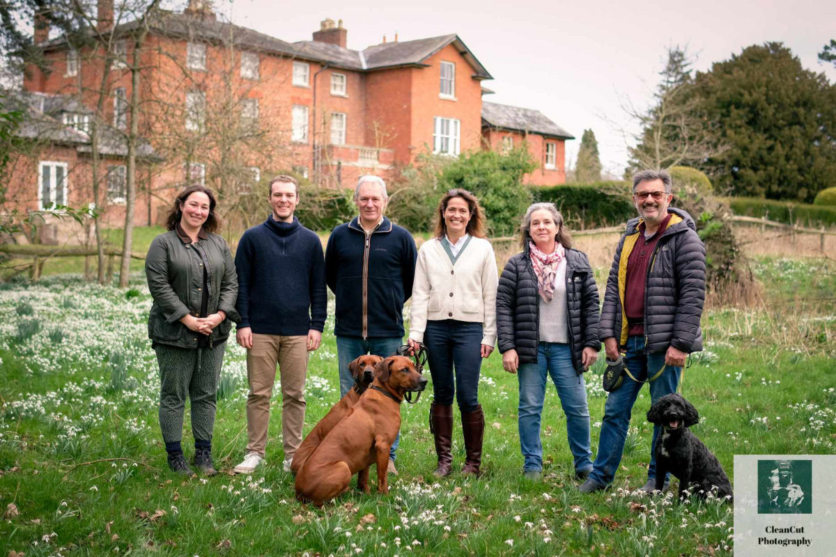 Anna Williams from Lingen Davies, George Whitaker, Charles Whitaker, Amanda Stretton, High Sheriff of Shropshire Mandy Thorn, Mark Thorn - and Betty, Bruno and Bertie. Photo: Andy Carr photography.