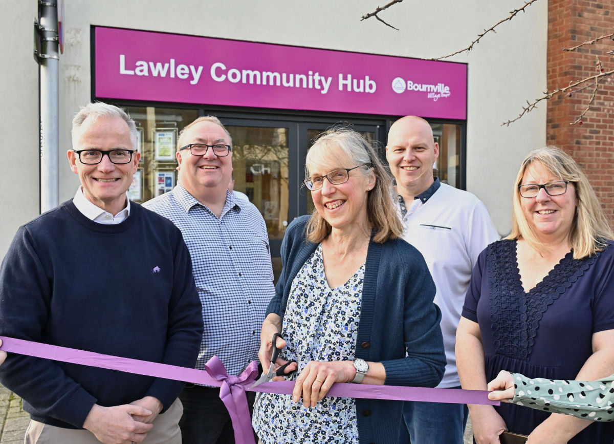BVT Chief Executive Pete Richmond, Nick Freeman – BVT Estates & Stewardship Manager in Lawley Village, Caroline Cadbury, chair of BVT Trustees and James Haldron, Chair of Lawley Management Committe