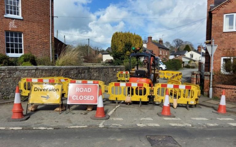 Work in Top Street, Whittington in April 2023. Photo: Shropshire Council.