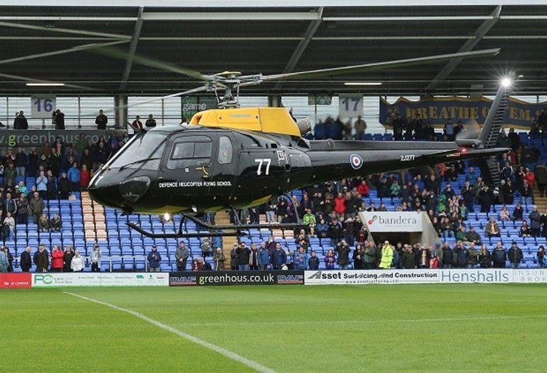 Helicopters from Number 1 Flying Training School based at RAF Shawbury have delivered the match day ball for a number of years