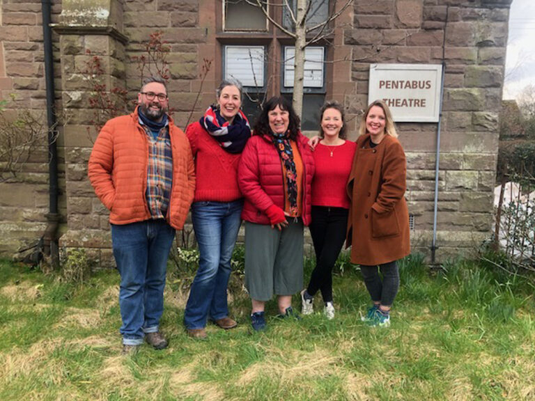 From left to right: Andrew Sterry - Head of Engagement; Amber Knipe - Producer; Cerin Mills - Fundraising Manager, Verity Overs- Morrell - Executive Director, and Elle While, Artistic Director.