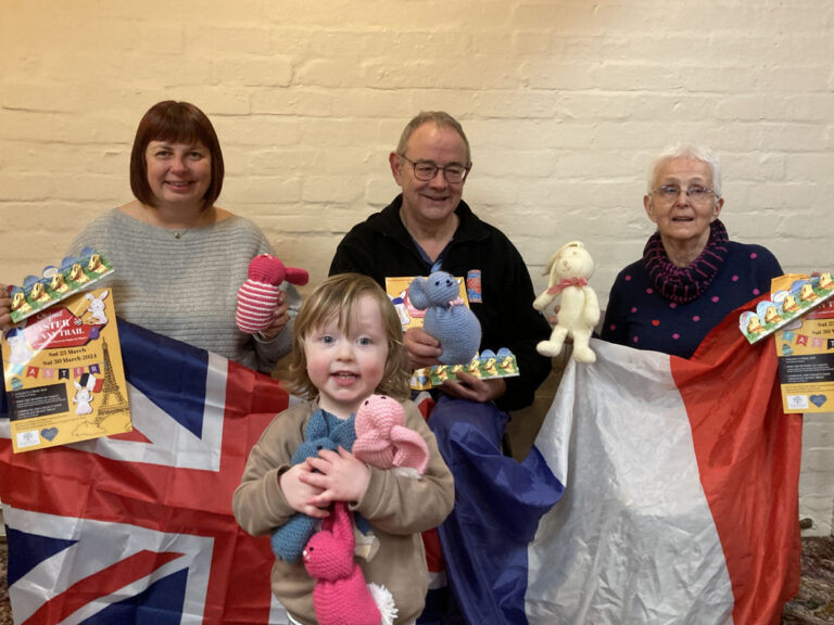 Pictured from left, Ruth Evans and Kit Field of Shifnal Twinning Association and Chris Grain of St Andrews Church, with Henry O'Connor