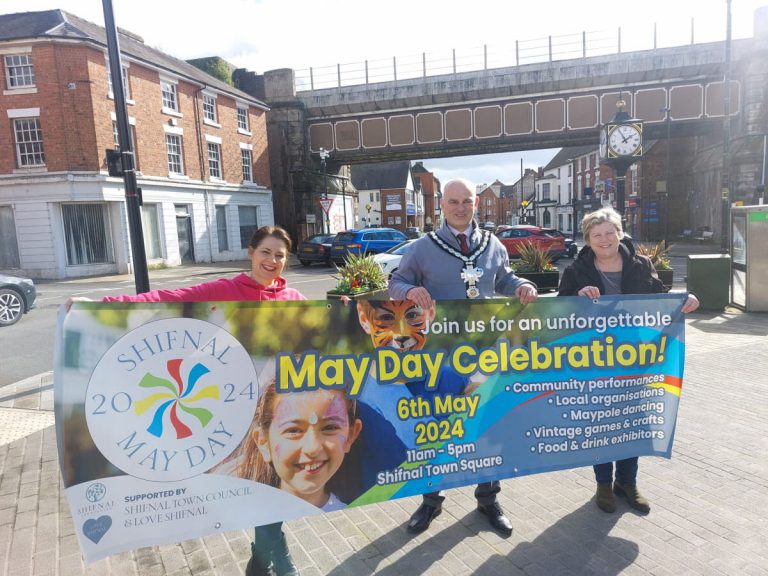 Clare Wells from Shropshire Festivals, Cllr Roger Cox - the mayor of Shifnal, and Sally Themans from Love Shifnal