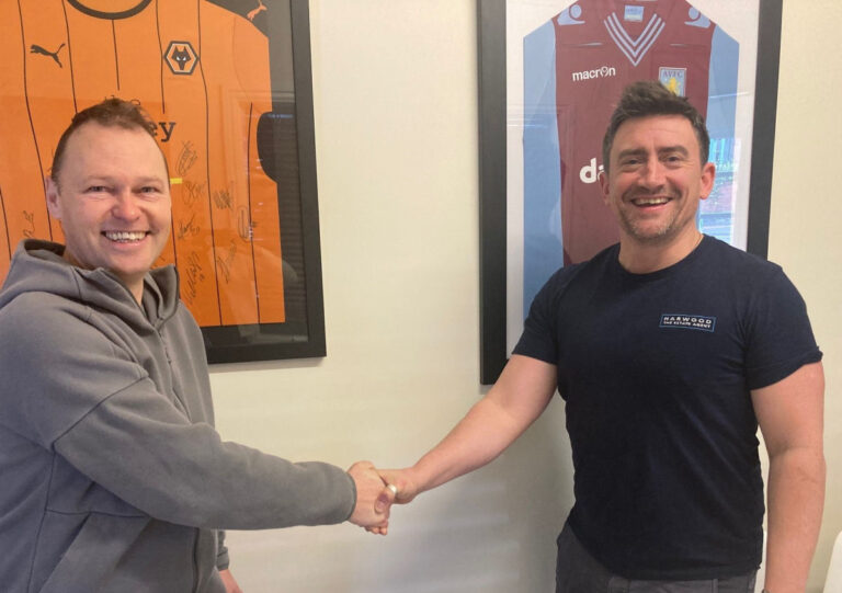 Neil Phillips, a British Heart Foundation campaigner pictured with Patrick Smitheman, Managing Director of Harwood The Estate Agent, Broseley.