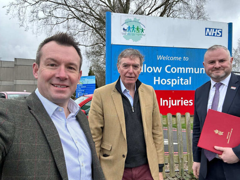 Candidate Stuart Anderson, Ludlow MP Philip Dunne, and Minister Andrew Stephenson MP at Ludlow Hospital.
