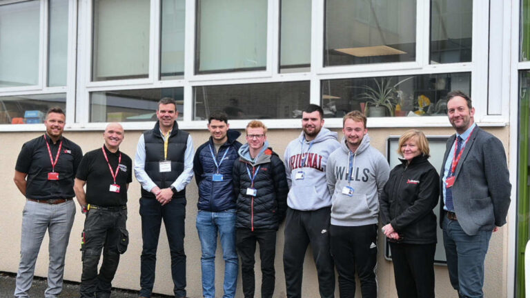 Chris Hesketh – Curriculum Manager Shrewsbury College (Built Environment); Stuart Raine – Curriculum Director Shrewsbury College (Built Environment); Mike Sambrook – MD SJ Roberts Construction Ltd; Louis Caldecott; Harry Barrett; Jared Pugh; Chris Jones; Annette Harrison – SJ Roberts Construction; and Matt Laws - Vice Principal for Vocational & Technical Education and Higher Education