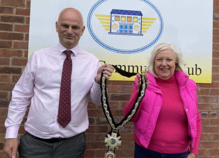 The new Mayor of Shifnal Town Council Ellen Moore has succeeded Roger Cox, puctured handing over the Mayoral chain.