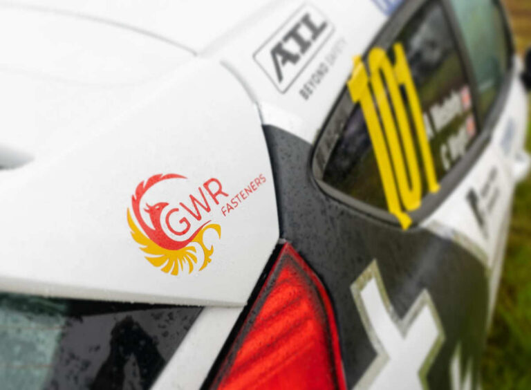 The GWR Fasteners logo is pictured on the Rallying the Wright Way Rally Car