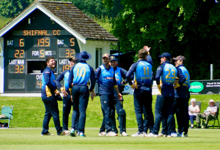 Shropshire celebrate a wicket during last weekend’s NCCA Trophy match against Suffolk at Shifnal