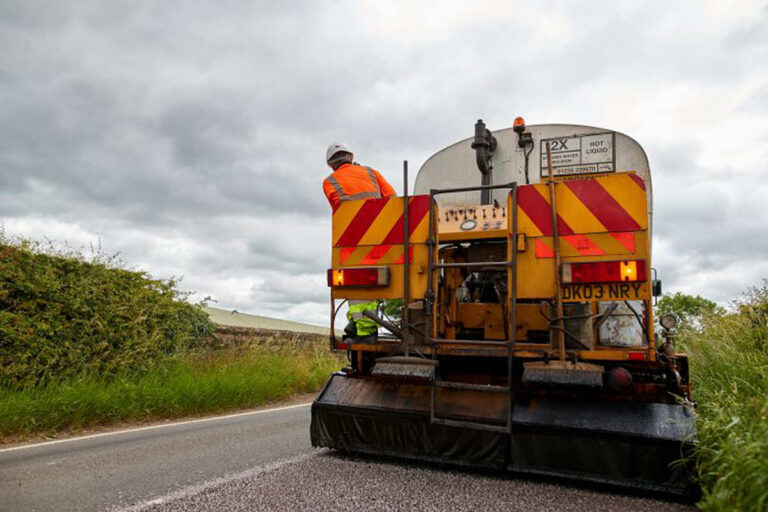 Surface dressing takes place on a Shropshire road. Photo: Shropshire Council