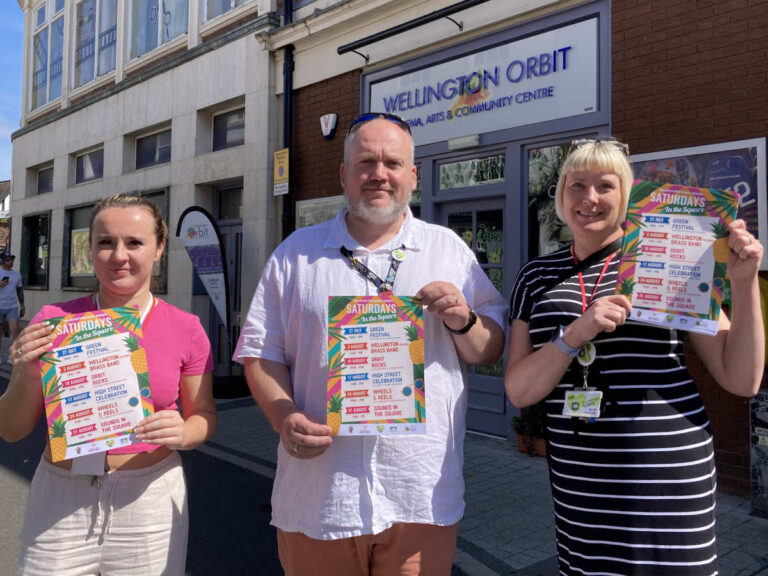 Hollie Worley and Adrienne Taylor of Wellington Town Council with The Orbit's Damian Breeze
