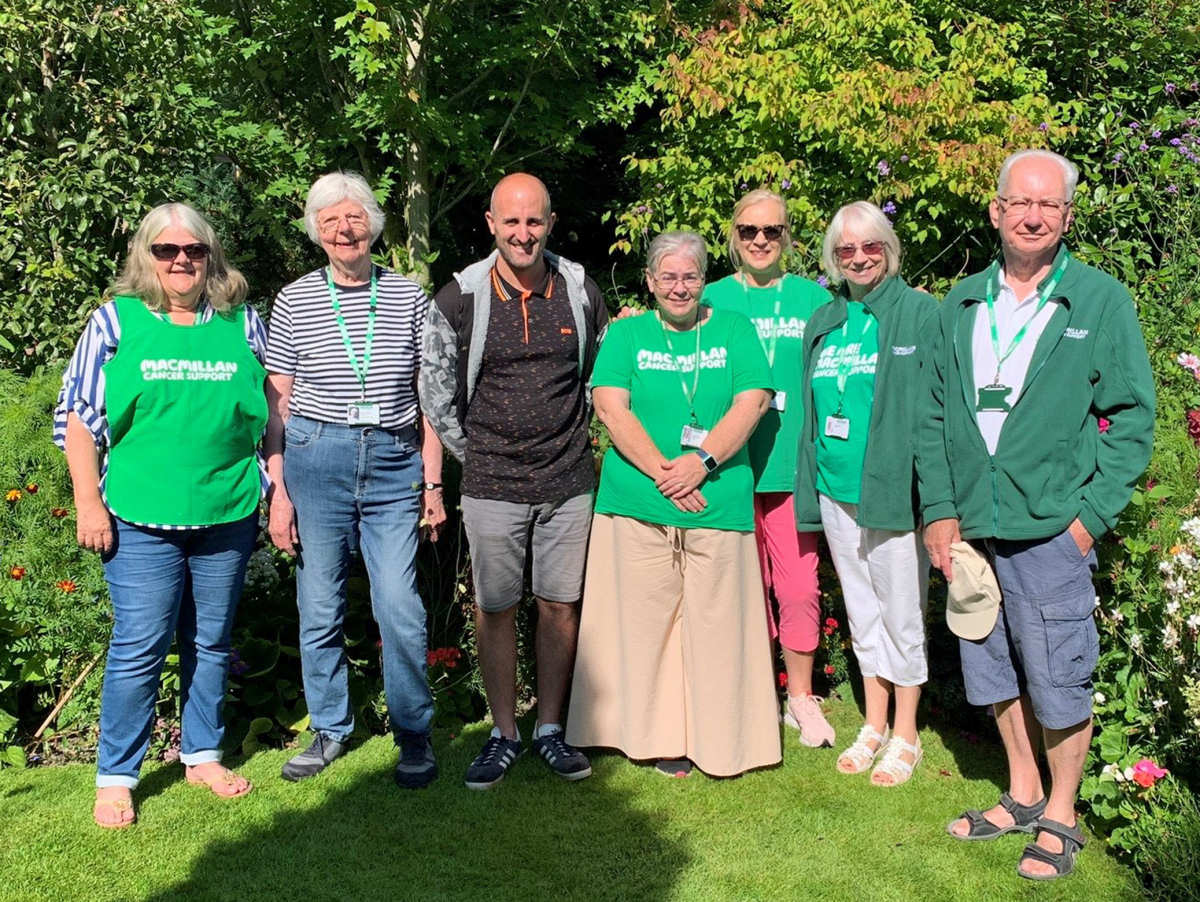 Tom Pountney (centre) with members of Shrewsbury Macmillan Fundraising Group