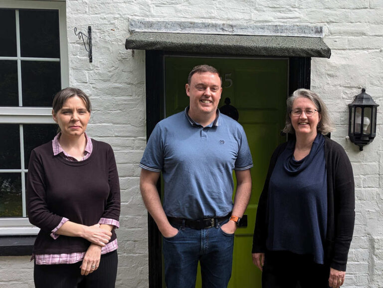 New owners Christina and Chris Morledge pictured with Helen Culshaw