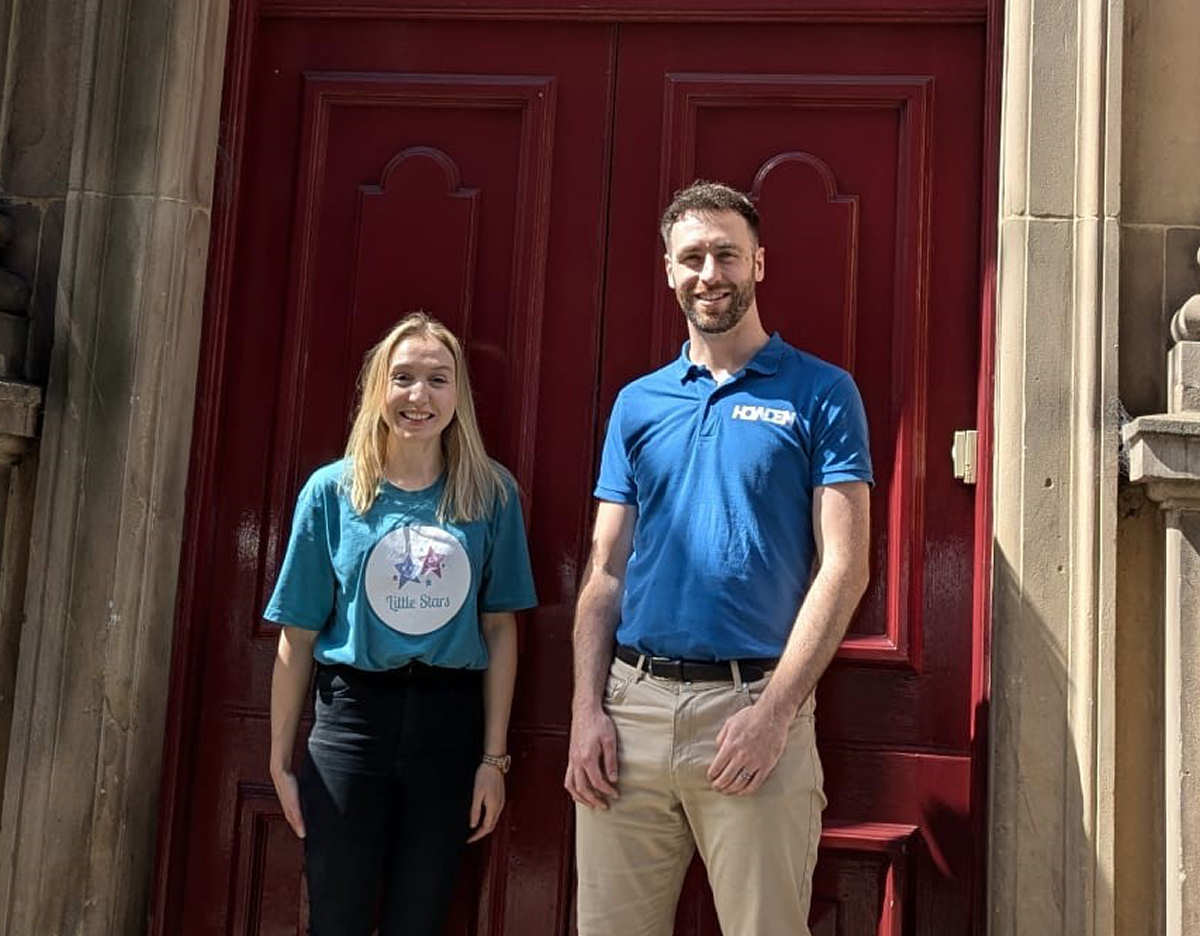 Pictured are Hannah Stoddart of Little Stars, with Josh McInnes of Howden.