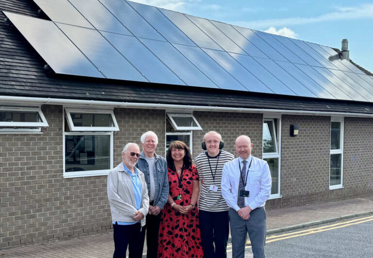 David Howard (Stretton Climate Care).Alan Fox (Mayfair Trustee), Cathy Thomas (Mayfair Central Services Manager), Jack Garner (Church Stretton School Student), and Nick Loveitt (HSBC UK Retail Branch Manager)