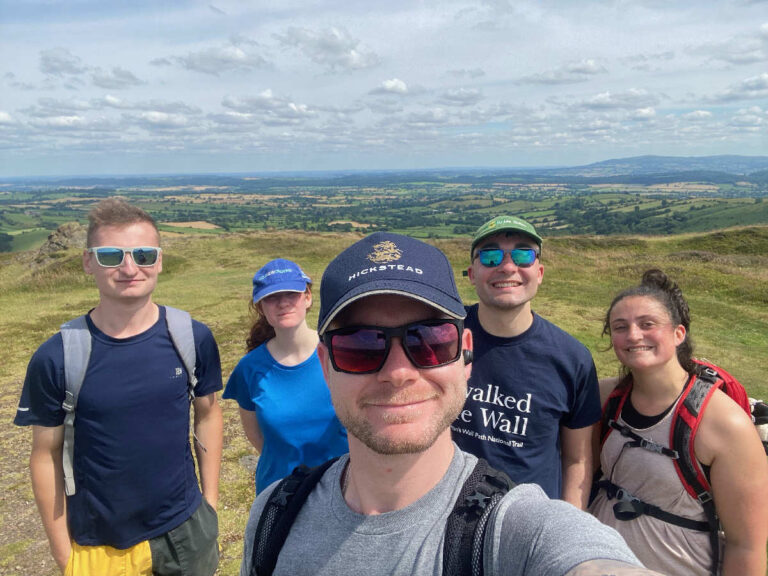 Peter Woodcock, Danie Devaney, Jim Griffiths, John Lewis, Abbey Lewis – some of the Young Farmers Club on a practice walk at the end of July