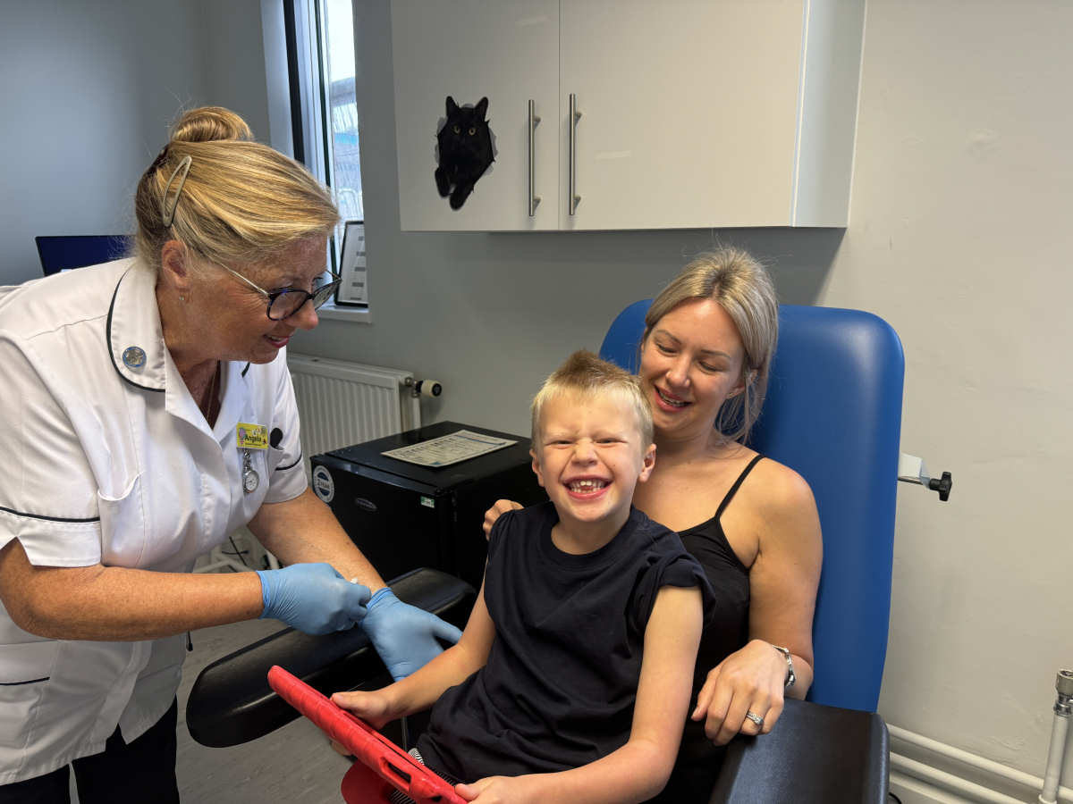 George Allport, six, with his mum Rheanna Allport set for a blood test