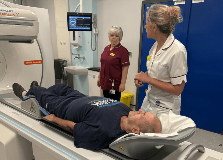 Patient Simon Burgess ready for his scan