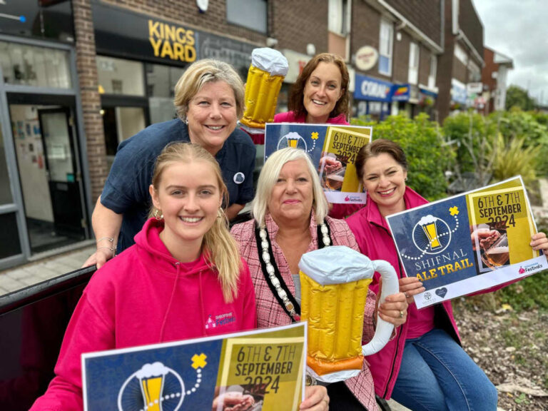 Sophie Pitchford from Shropshire Festivals, Sally Themans from Love Shifnal, Cllr Ellen Moore - the mayor of Shifnal, and Beth Heath and Clare Wells from Shropshire Festivals