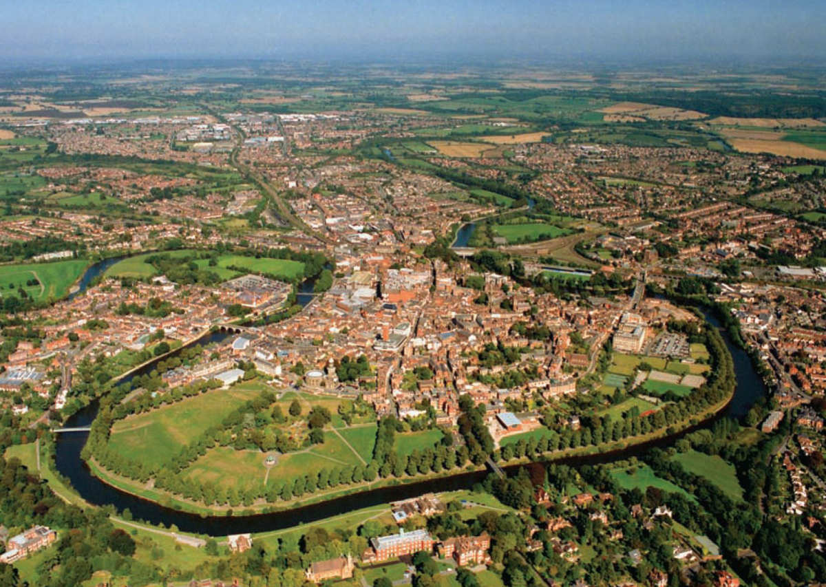 An aerial view of Shrewsbury