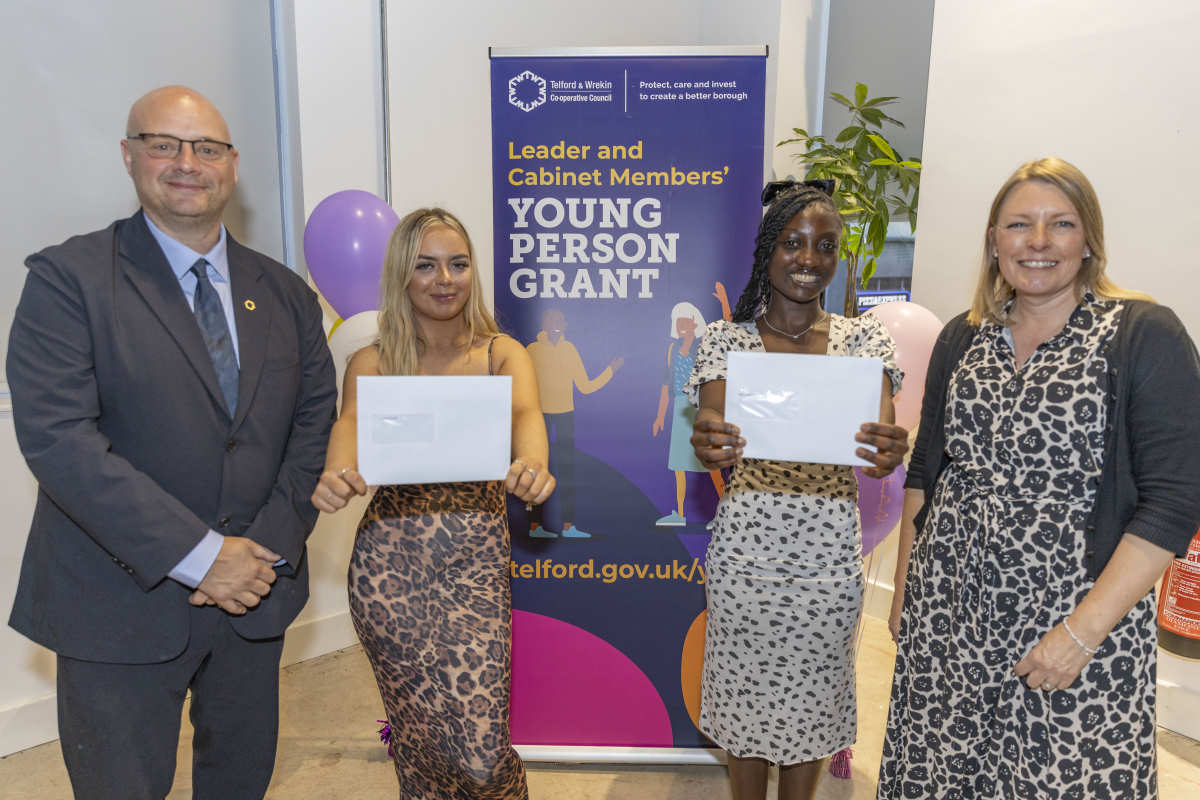 Pictured are two young people, centre, with Councillor Lee Carter (Lab), Telford & Wrekin Council Leader, left and Councillor Carolyn Healy (Lab), Telford & Wrekin Council’s Cabinet Member for Neighbourhoods, Planning & Sustainability. Photo: Telford & Wrekin Council
