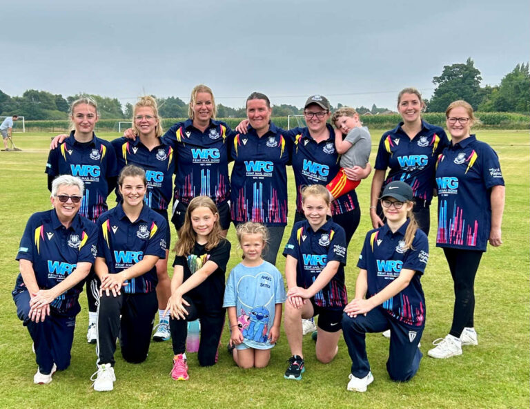 Oswestry Women & Girls’ winning softball team in their new playing kit generously sponsored by WPG and Oswestry Approved Care & Support. L-r: Paul Jones, Naomi Payne, Amanda Jones