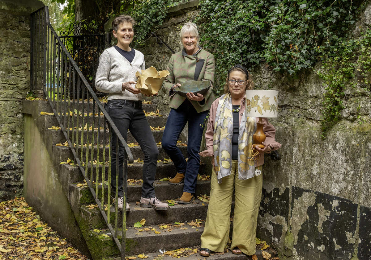 Some of the exhibiting designer makers; from left, ceramicists Caroline Bennett and Vicky Rollinson and textile artist Chrissie Menzies. Photo: Dave Cooper