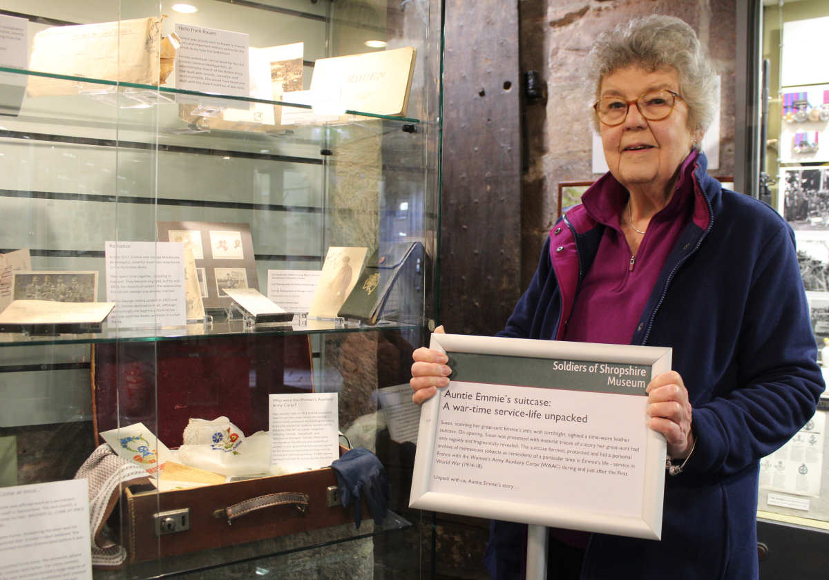 Susan Davies infront of the new display at Soldiers of Shropshire Museum Photo Soldiers of Shropshire Museum
