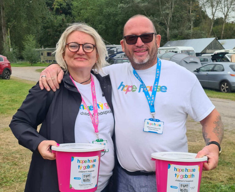 Volunteers with a bucket collection at the festival