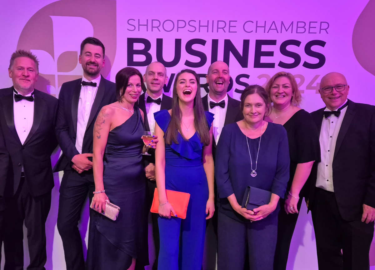 Jesmonite Managing Director, Piran Littleton (left), with his team at this year's Shropshire Chamber Business Awards