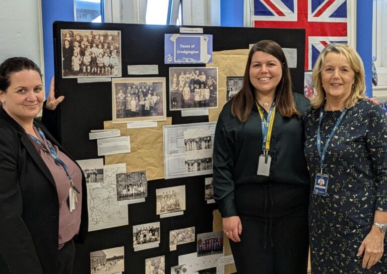 Maddie Griffin (director of Primary), Hannah Gharu (headteacher) and Tracey Perrin (office manager) at Crudgington