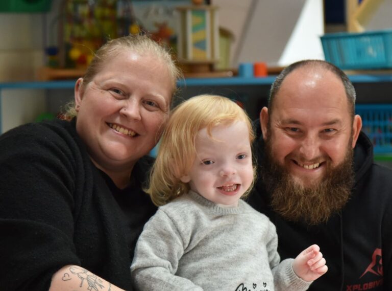 Esmay with mum and dad Kim and Richard