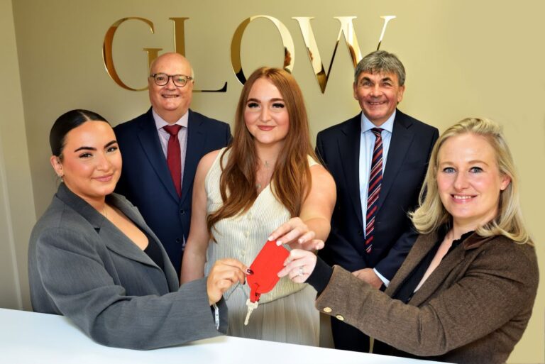 Ellie Atkinson, Neil Anderson, Lauren Morton, Toby Shaw and Sarah Evans in the new beauty salon, Glow, at Abbey Lawn Business Park