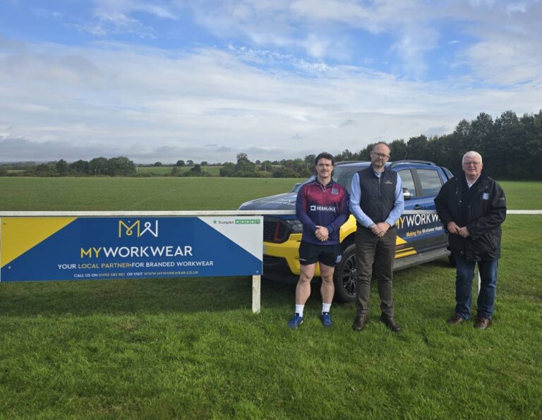 Co-Owner of MyWorkwear, James Worthington, pictured with 1st XV Club Captain, Ricky Bailey (left) and Head of Sponsorship at NRUFC Ian Broadhurst