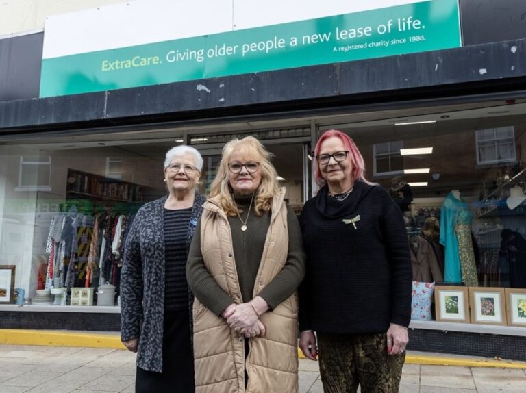 Frances Latham, Extra Care volunteer, Julia Evans, Oakengates Shop Manager, and Gill Mcphie, Deputy Manager