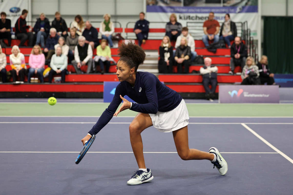 Ranah Akua Stoiber in action during her second qualifying round victory over Tamira Paszek at The Shrewsbury Club. Picture: James Baylis