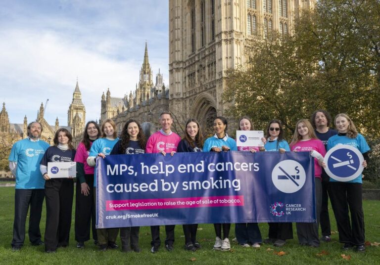 Cancer Research UK Campaigners outside Parliament