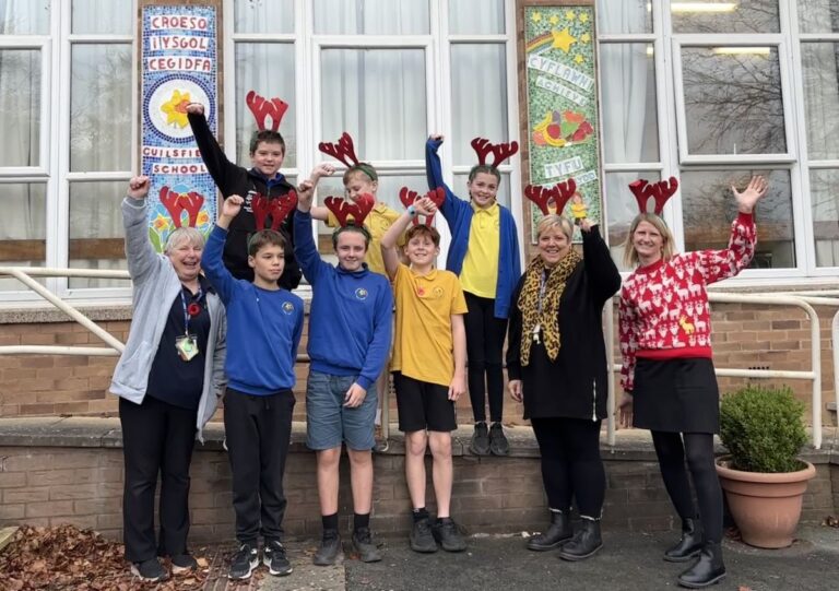 With festive antlers delivered by the Severn Hospice fundraising team, teachers and children at Guilsfield Primary are geared up for their first-ever Rudolph Relay