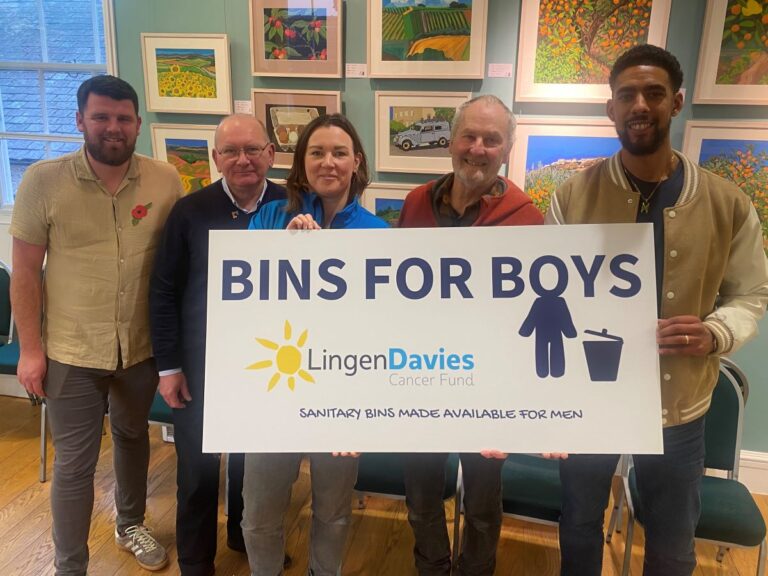 Pictured are Josh, Tim Cooper, Chair of Trustees for Lingen Davies, CEO of Lingen Davies, Naomi Atkin, Mike and Danny Lloyd-Jones