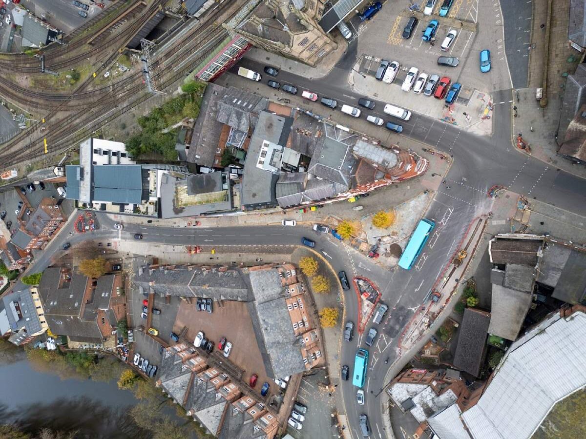 An aerial photo of the area undergoing work. Photo: Shropshire Council
