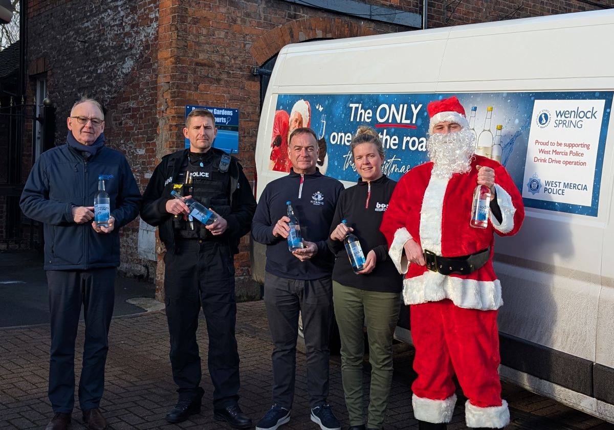 Steve Tuck of Wenlock Spring, Inspector Col Robinson, Mark Santy of Titanic Brewery, Gemma Hand of The Bod in Newport and Santa