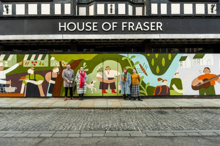 Seb Slater and Stephanie Mansell-Jones, of Shrewsbury BID, with artist Charlotte Tisdale and Lyndsey Stevens, of Seasalt