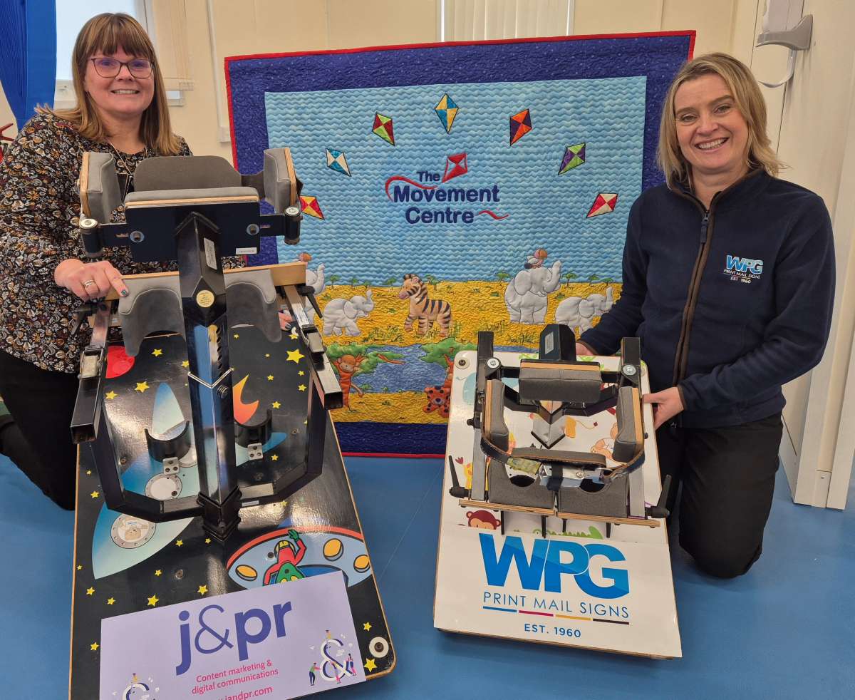 Kirsty Smallman from J&PR Ltd based in Telford with Kelly Griffiths from WPG Ltd based in Welshpool with the standing frames at The Movement Centre in Oswestry