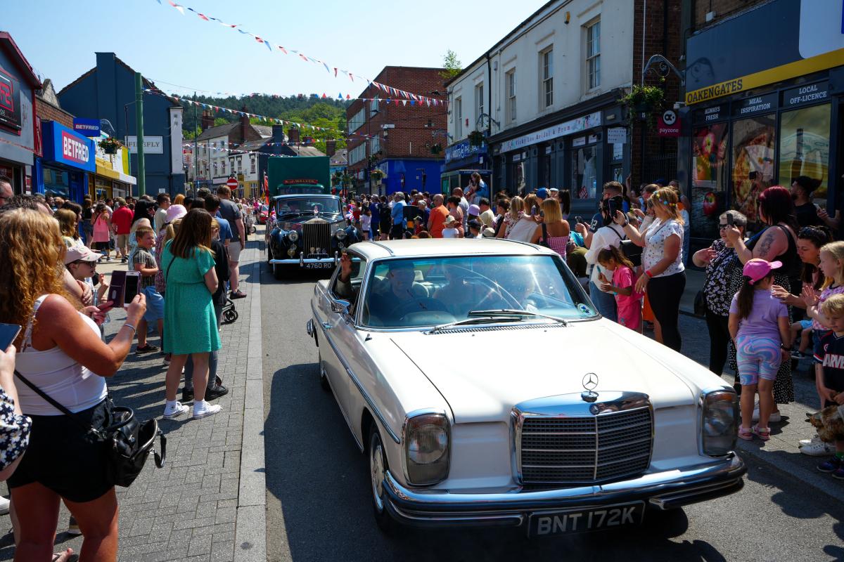 Crowds line the streets of Oakengates town centre to watch the carnival parade
