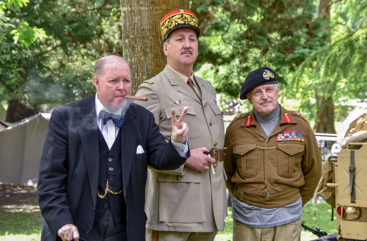 Stefen Dicks as General Charles de G with look alikes of Winston Churchill and Field Marshall Montgomery
