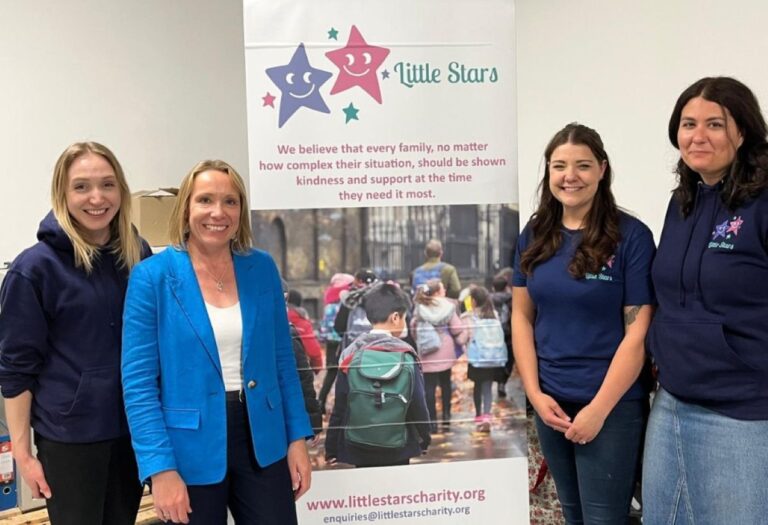 Pictured are Hannah, Leanne and Chantal from Little Stars with Helen Morgan MP