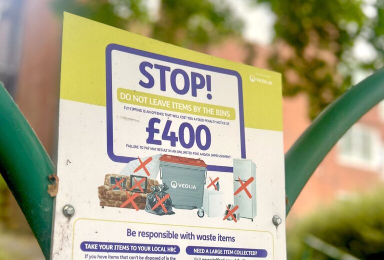 A fly-tipping sign in Hollinswood. Photo: Telford & Wrekin Council